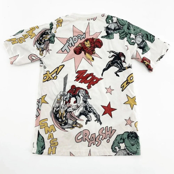 Marvel Avengers Graphic Tee Kids XS White Multicolor Crew Neck Short Sleeve - Picture 2 of 3